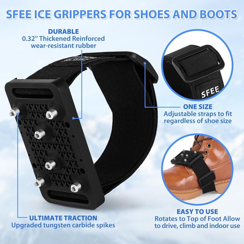 Sfee Ice Cleats Crampons, Easily Rotate Ice Grippers Ice Cleats for Shoes and Boots with Tungsten Studs Shoe Spikes - Image 3